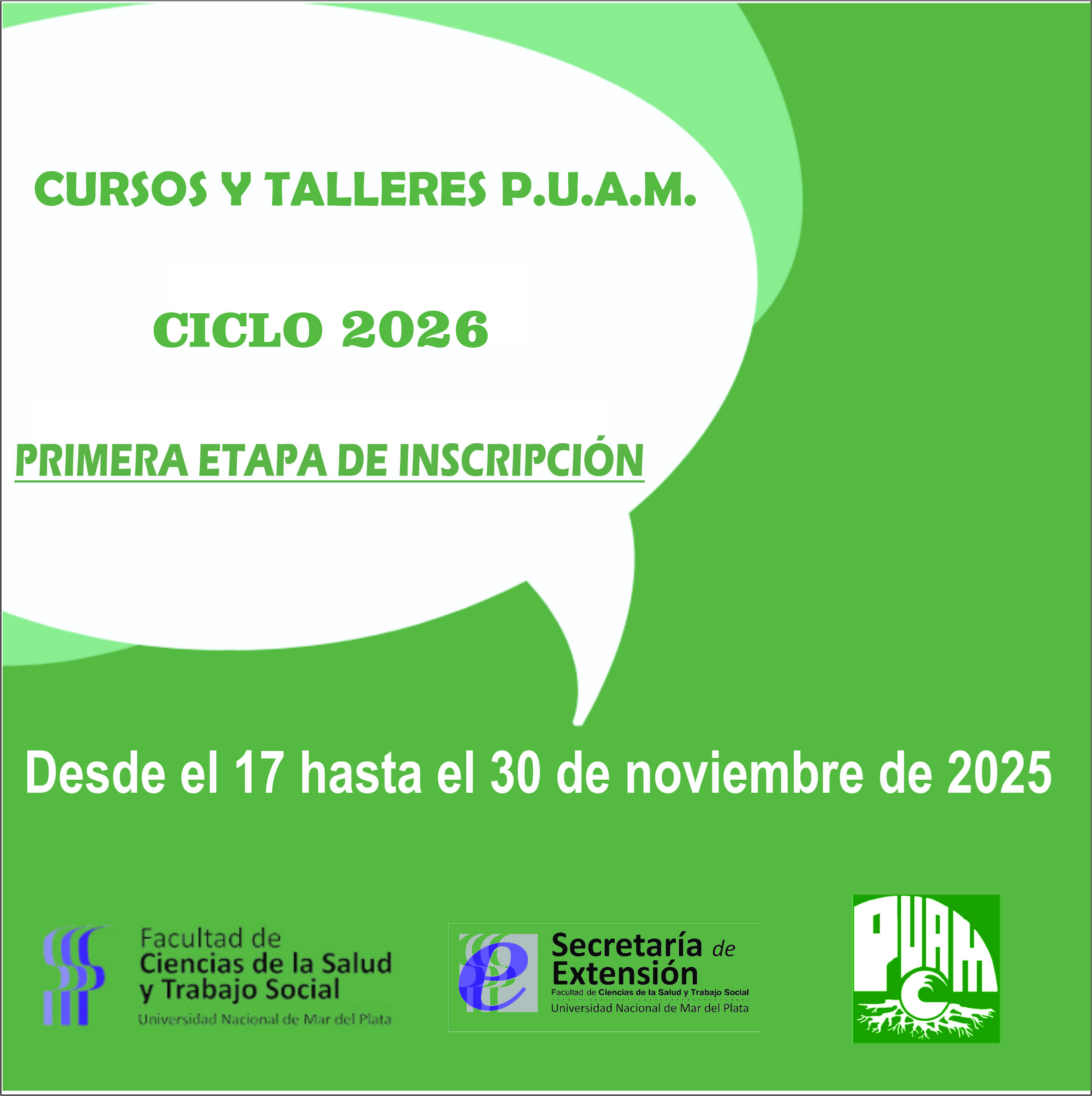 INSCRIPCION A LOS CURSOS Y TALLERES PUAM segundo cuatrimestre del año 2026