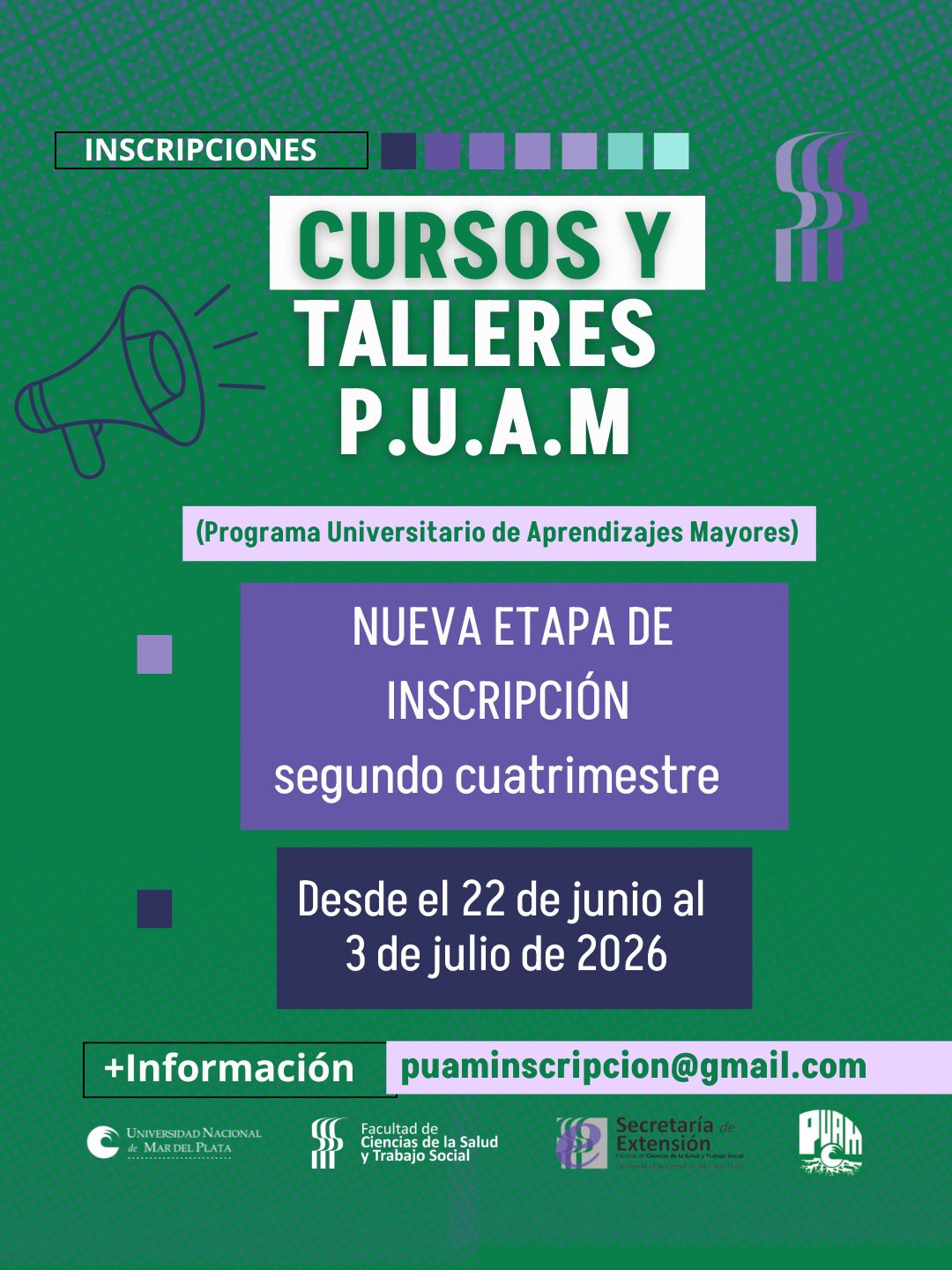 INSCRIPCION A LOS CURSOS Y TALLERES PUAM segundo cuatrimestre del año 2026