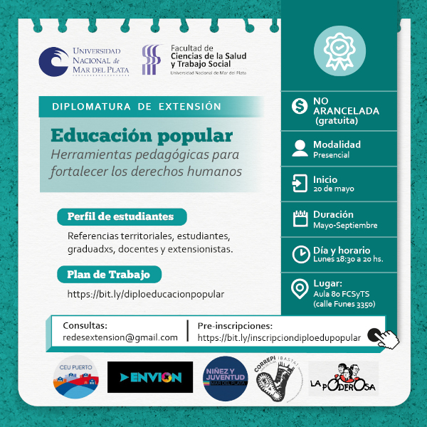 Te invitamos a sumarte a la Diplomatura de extensión en Educación Popular: herramientas pedagógicas para fortalecer los derechos humanos.